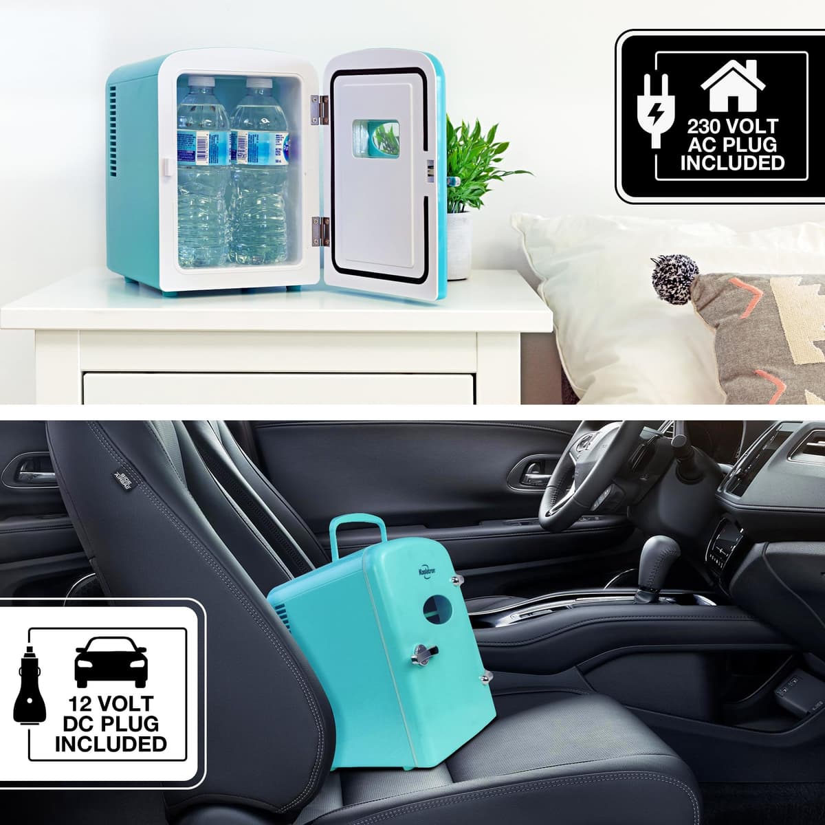 Koolatron Retro Mini Fridge For Bedrooms 12V Portable Cooler Refrigerator 4L Small 6 Can Table Top Quiet Mini Fridges For Skincare Food Drinks Kids Home Car & Travel Aqua — view 4