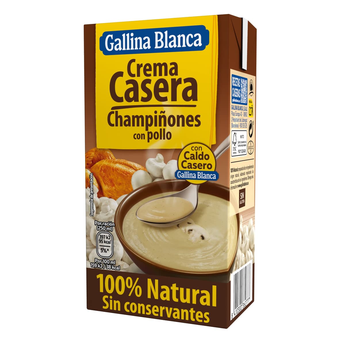Gallina Blanca Crema Casera de Champiñones con Pollo 100% Natural Sin convervantes, 500 ml