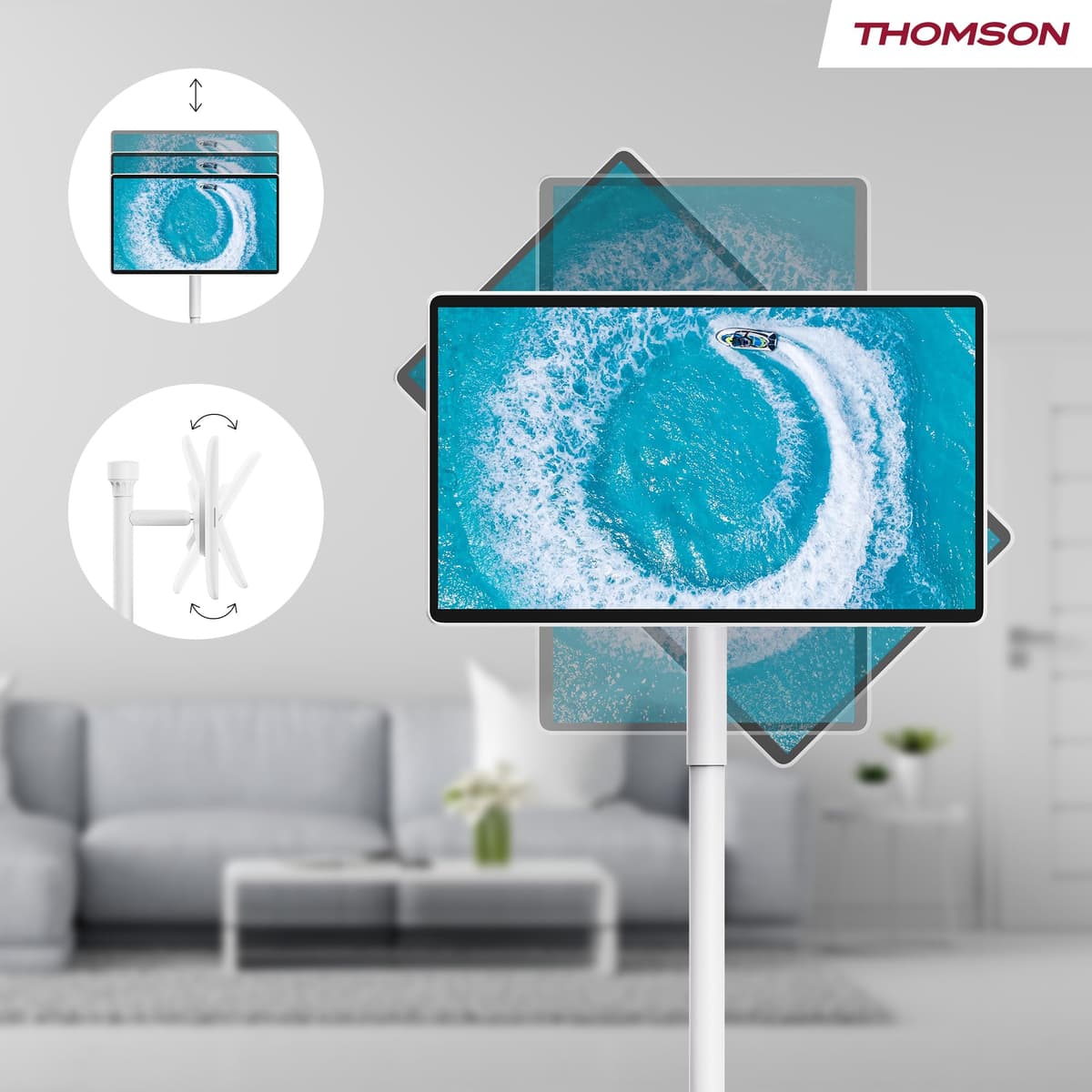 THOMSON Go Plus Pro Smart Touch Screen 27 Inches (69 cm) 4K UHD, Android, Voice Control, Hotspot, 9000 mAh Battery, 5MP Camera, Subwoofer, WiFi 6, Bluetooth, Portable Support - White — view 3