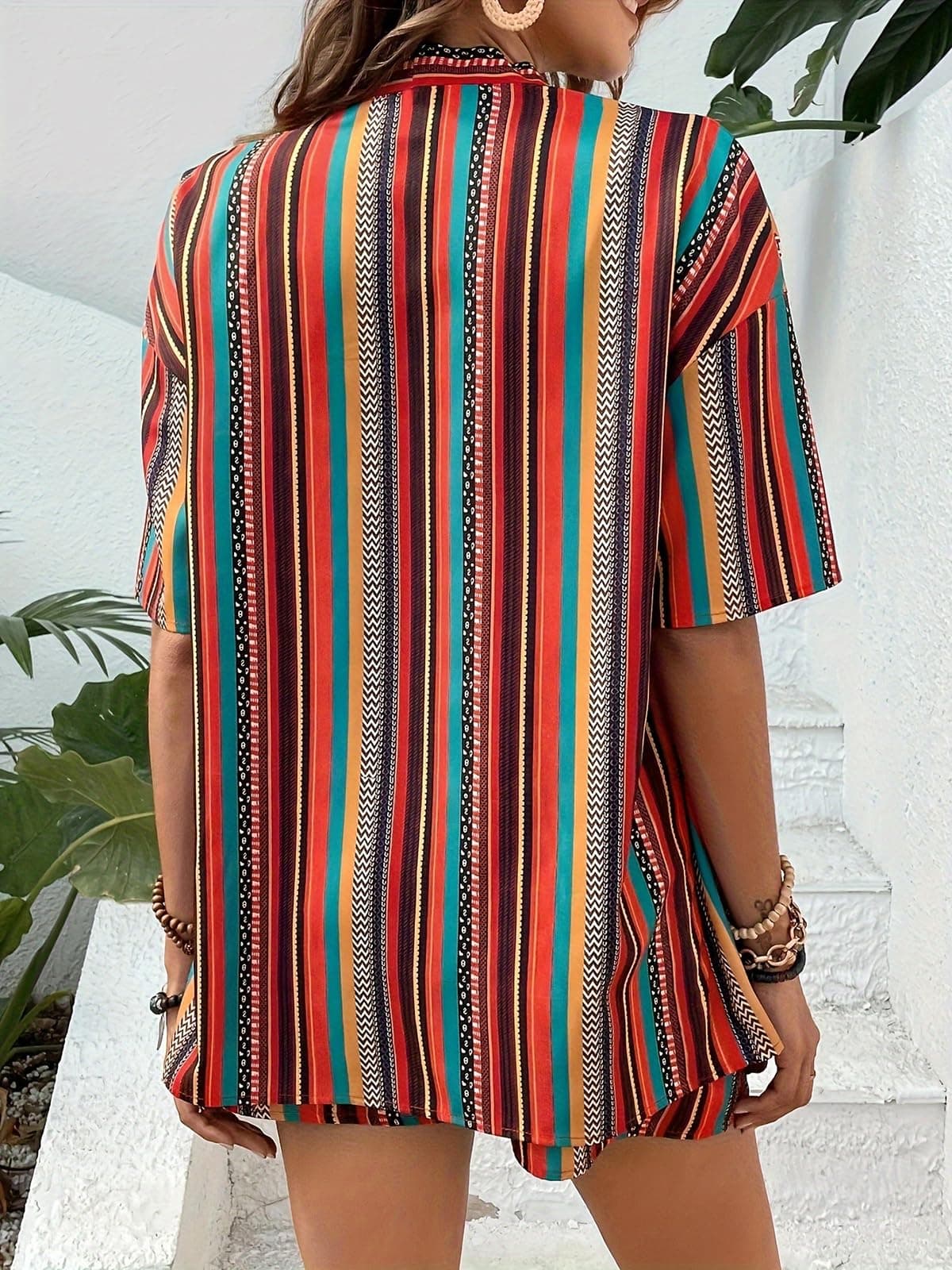 Conjunto de 2 piezas para mujer, talla grande, con estampado tropical, kimono y pantalones cortos — view 3