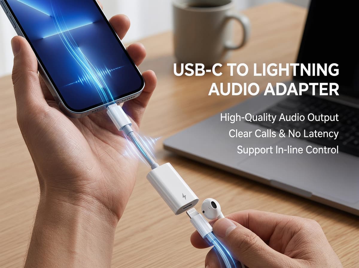 FARLINK Lightning to USB C Adapter, 5-in-1 Charging/Data Transfer/Audio Adapter/Phone Calls/Control Music for iPhone 17/16/15, iPad Pro, MacBook, Galaxy (Braid Cable) — view 2