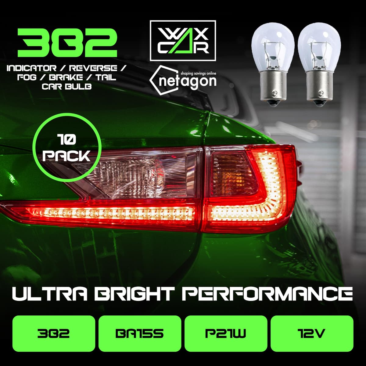 Vehicle Light Bulbs, Multi-Purpose for Tail, Brake, Fog, Indicator, Reverse Lights, 10 Pack, Universal Fit, Halogen, 21W, Compatible with Car, Van, Trailer, Truck, Bike (382 (10 Pack)) — view 2