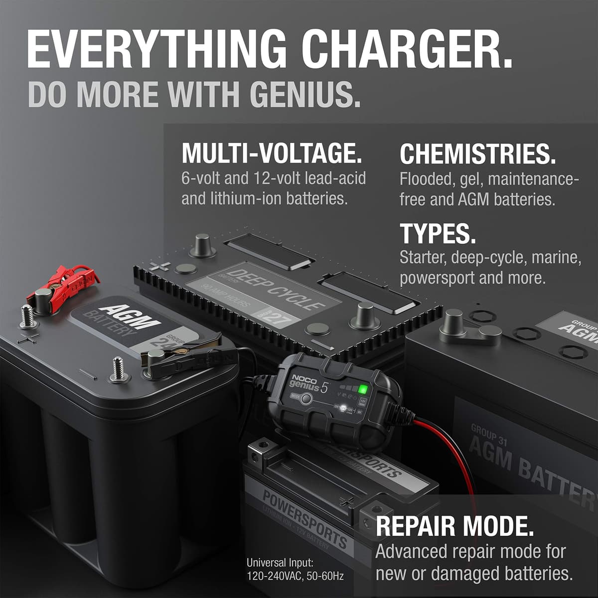 NOCO GENIUS5: 5A 6V/12V Smart Battery Charger – Automatic Maintainer, Trickle Charger & Desulfator with Overcharge Protection & Temperature Compensation – For Lead-Acid & Lithium Batteries — view 5