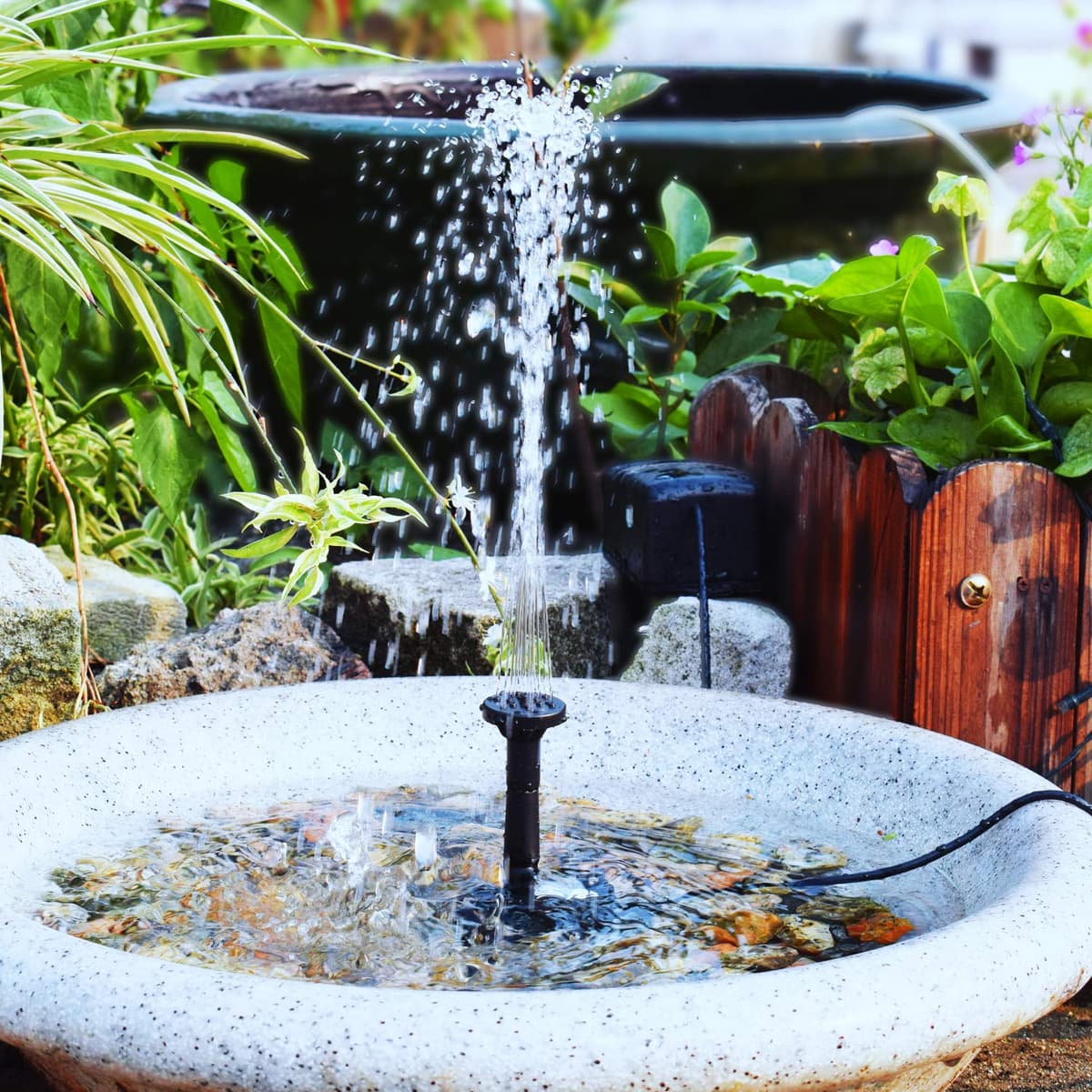 Clevich 12W Solar Fountain Pump with 500L/h Flow Rate, 1M Tube & 9 Nozzles for Garden Ponds, Bird Baths & Fish Tanks – 3.25M Cable for Outdoor Water Features — view 2