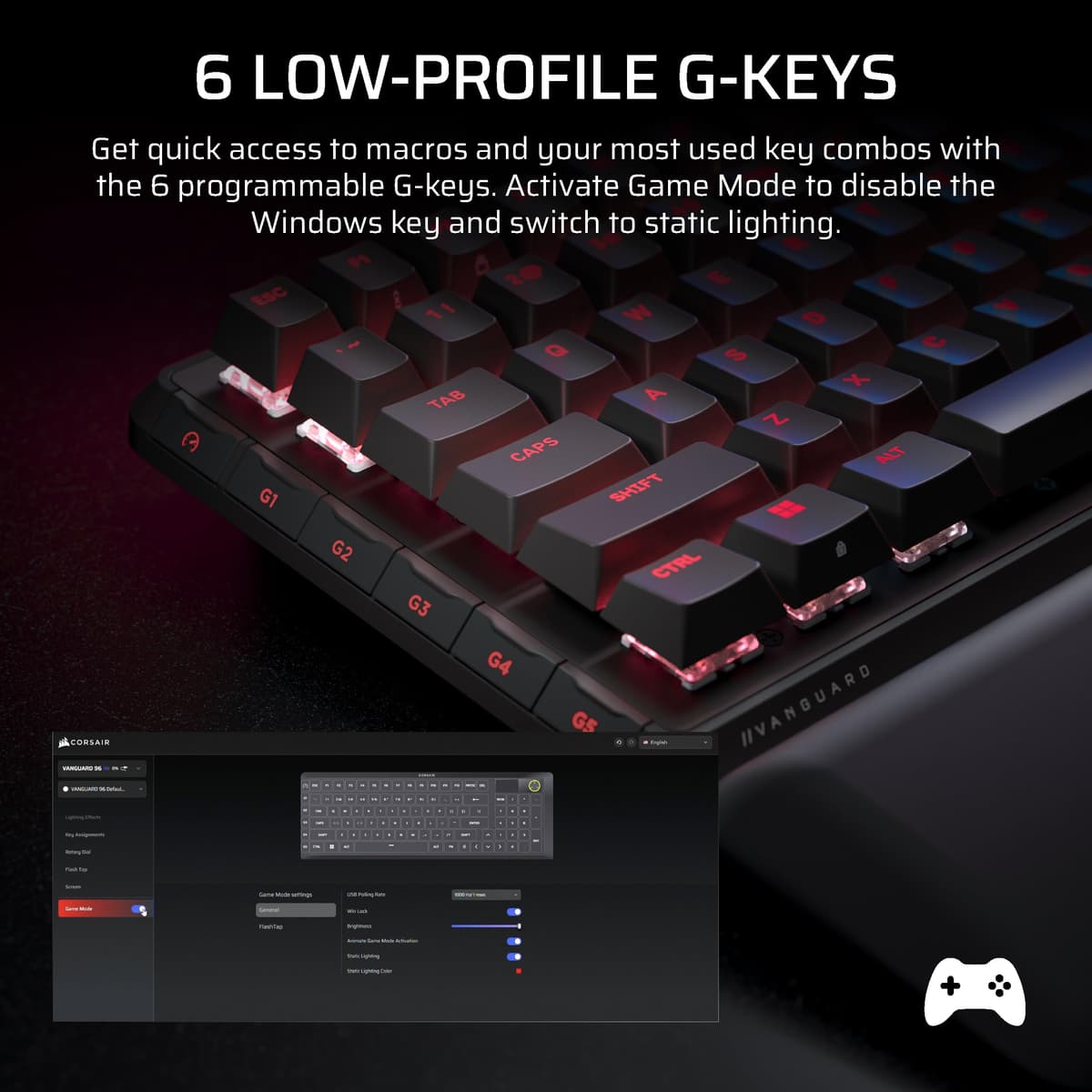 Corsair VANGUARD 96 Wired Mechanical Gaming Keyboard – 96% Layout, MLX Plasma Linear Switches, 8000Hz Polling, LCD Display, Virtual Stream Deck, G-Keys, SOCD Flashtap, QWERTY UK – Black — view 10