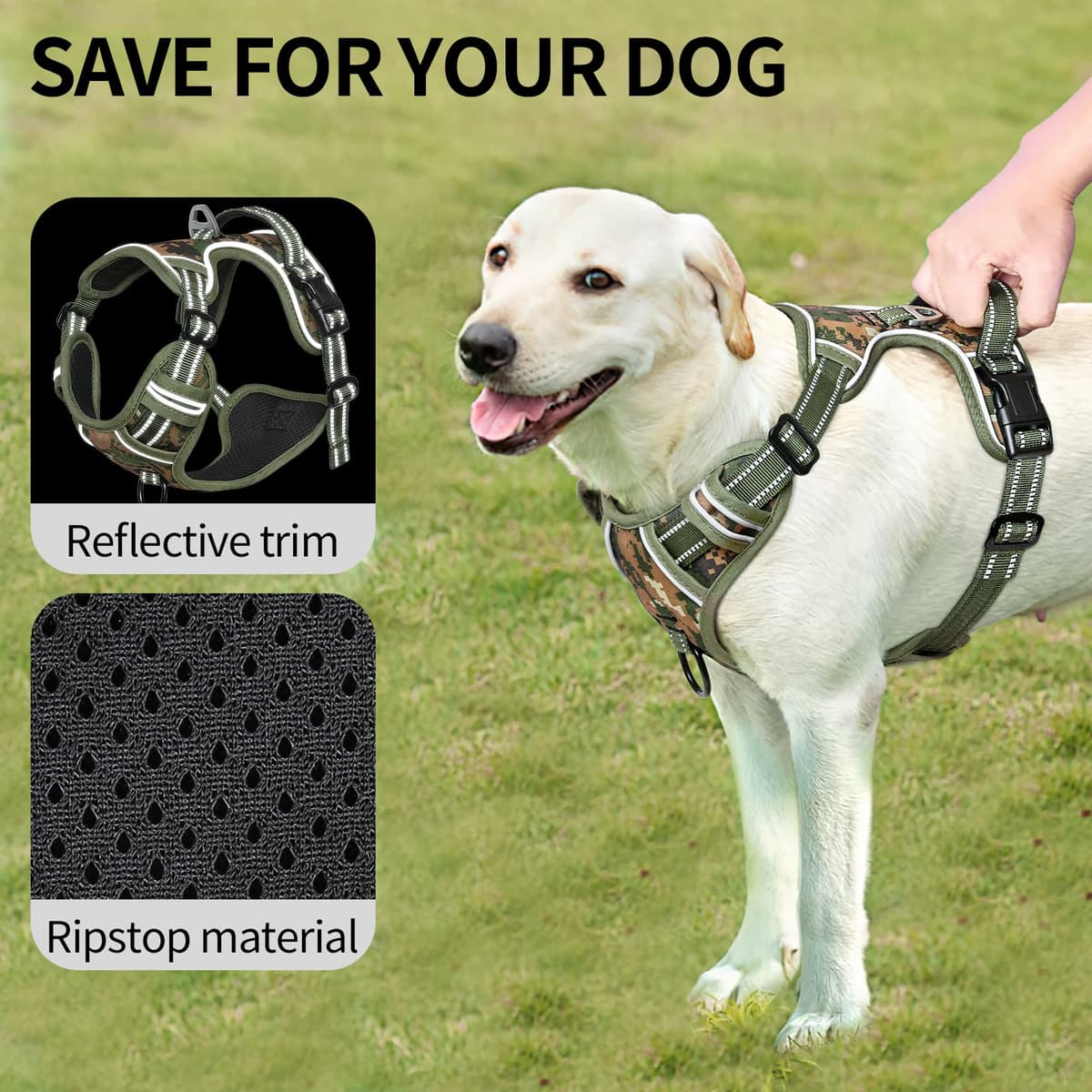 HEELE Dog Harness Medium No Pull Dog Vest Harness with Soft Handle Reflective Pet Harness for Outdoor Training Walking, Black, M — view 221
