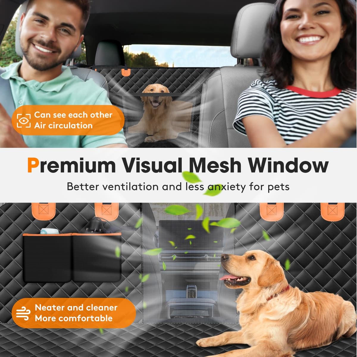 JOEJOY Dog Car Seat Cover Dog Hammock for Car Back Seat With Mesh Window and Side Protection, Rear Seat Covers Back Seat Cover Scratch Proof Nonslip Dog Seat Protector Cover For Most Cars/SUV — view 2
