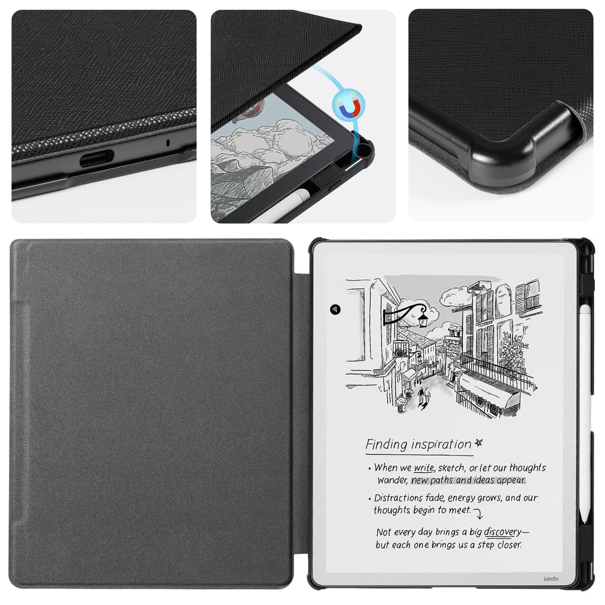 CoBak Case for 11" Kindle Scribe 3rd Generation 2026, Kindle Scribe Colorsoft - All New PU Leather Cover with Auto Sleep Wake, Pen Holder for Scribe 11" 2026 Released, Black — view 5
