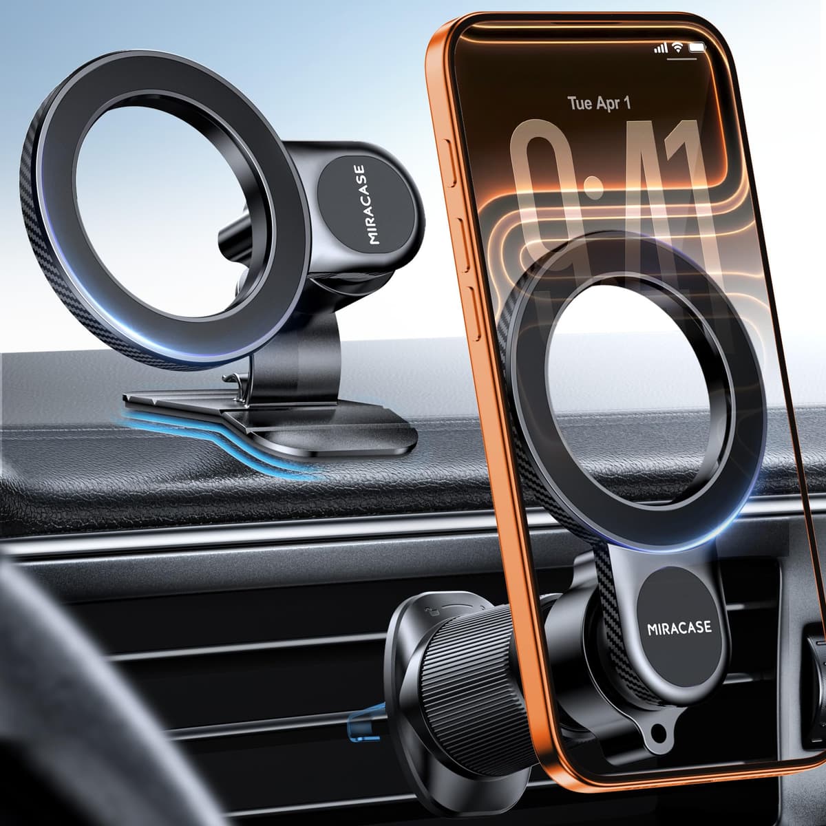 Miracase Car Phone Holder for Cars Air Vent Dashboard Windscreen Desk, 4in 1 Mobile Phone Mount Automobile Cradle 360° Rotatable Stand Vehicle Mount for iPhone 17 16 15 Pro Plus Max 14 13 12 11Samsung — view 8