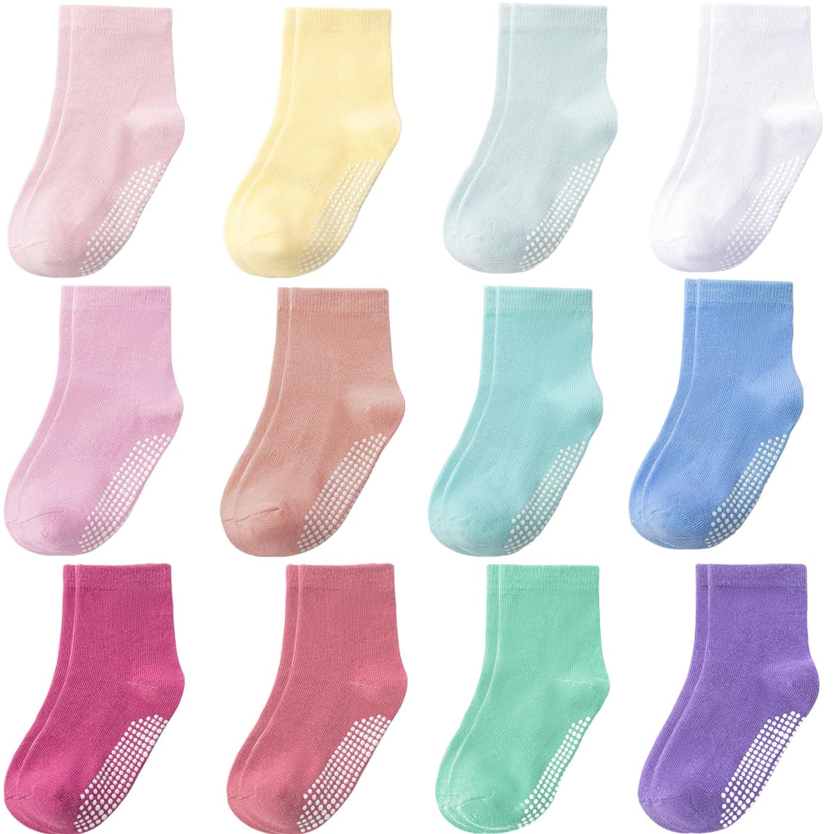 Aroveea Calcetines Antideslizantes Bebés y Niños Pequeños, 12 Pares Algodón Lindos de Tobillo, 6 Meses-7 Años — view 10