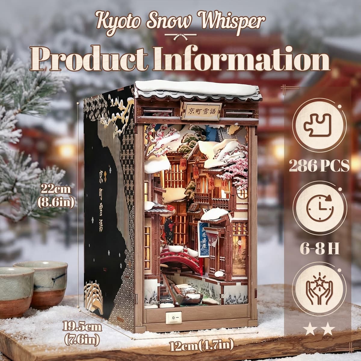 Book Nook Kit Fsolis – Susurro de Nieve en Kioto, Escena Japonesa Casa de Muñecas, Puzzle 3D, Decoración Estanterías, Regalo Adultos — view 2