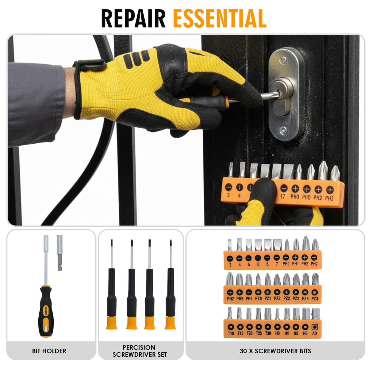 134-Piece Tool Kit – Home & Car DIY Hand Tools Set with Hammer, Hex Keys, Screwdrivers, Sockets, Measuring Tape, Fasteners & Tool Box – Complete Repair & Maintenance Set — view 6