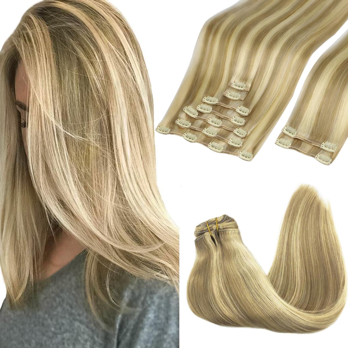 GOO GOO Clip in Hair Extensions Human Hair, 18inch 150g 9Pcs, #2 Dark Brown, Hair extensions for women, Human Hair Extensions Clip in — view 17
