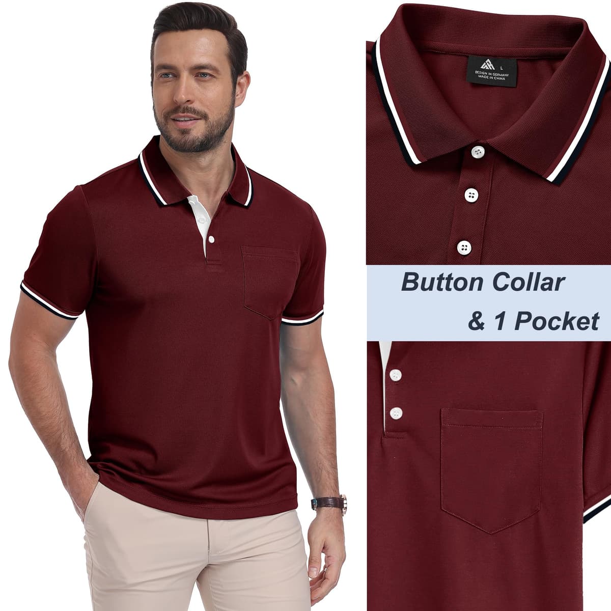 ZITY Polo para Hombre Paquete de 5 Polo Manga Corta Camiseta Golf Trabajo Transpirable Camiseta Informal con Bolsillo Verano 5 Pack T Shirt para Vacaciones — view 4