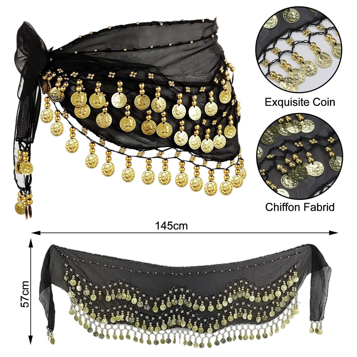 MLPKOI 8 Sets Cinturón de Danza del Vientre, Pañuelo Danza del Vientre Mujer, Pañuelo de Cadera para Espectáculo y Fiesta, con Monedas De Oro Pendientes Collar Pulseras y tocados, Carnaval Disfraces — view 5