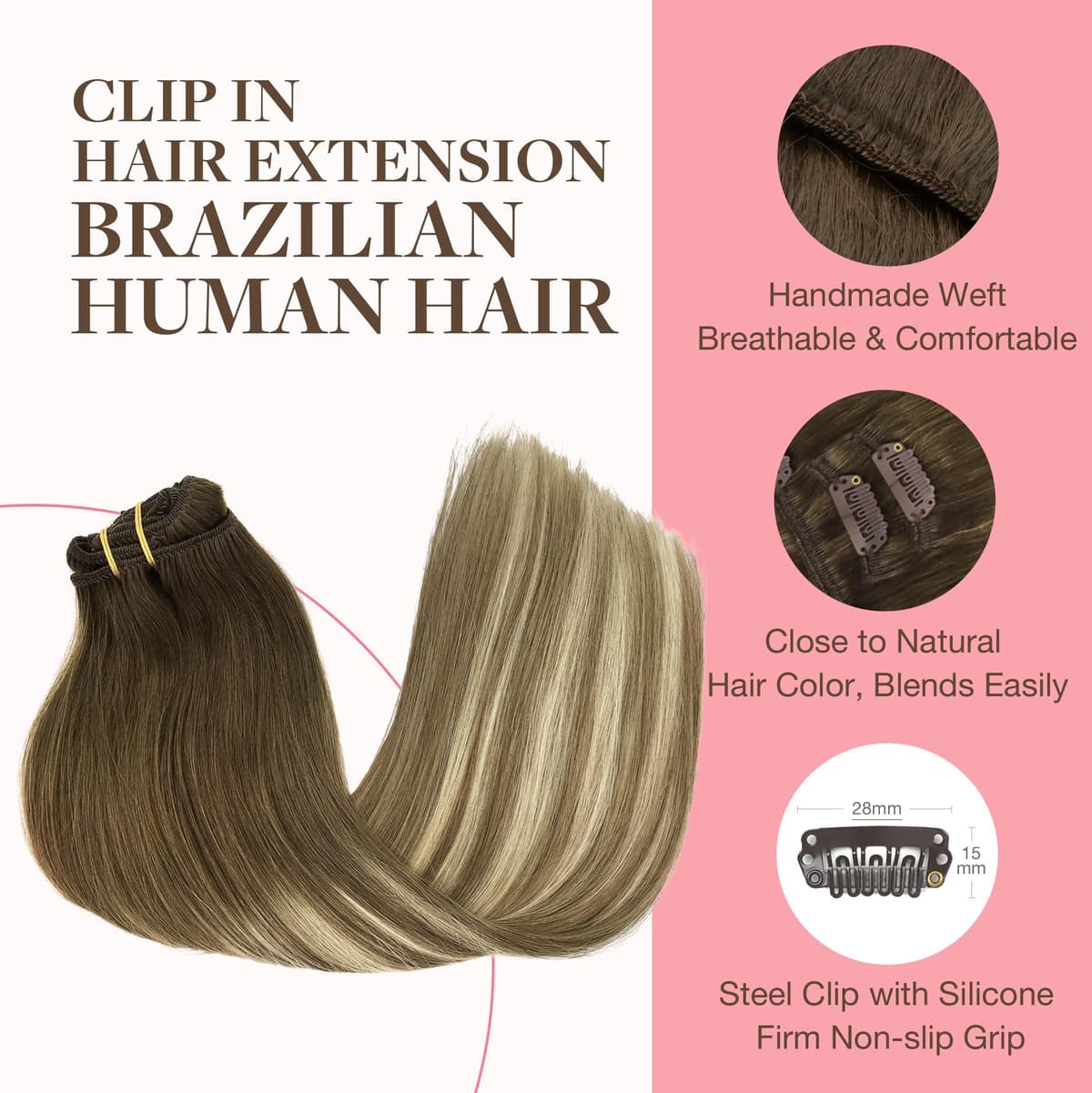 GOO GOO Clip in Hair Extensions Human Hair, 18inch 150g 9Pcs, #2 Dark Brown, Hair extensions for women, Human Hair Extensions Clip in — view 94