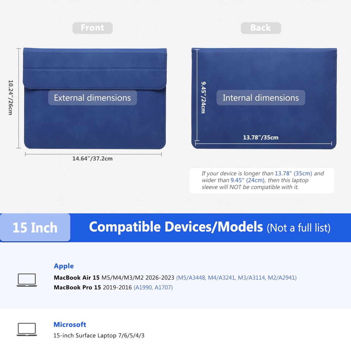 HYZUO 15 Pulgadas Funda para Portátiles con Soporte para MacBook Air 15 M5 M4 A3241 M3 A3114 M2 A2941 2026-2023, 15 Surface Laptop 7/6/5/4, MacBook Pro 15 A1990 A1707 2019-2016, Azul Klein — view 6