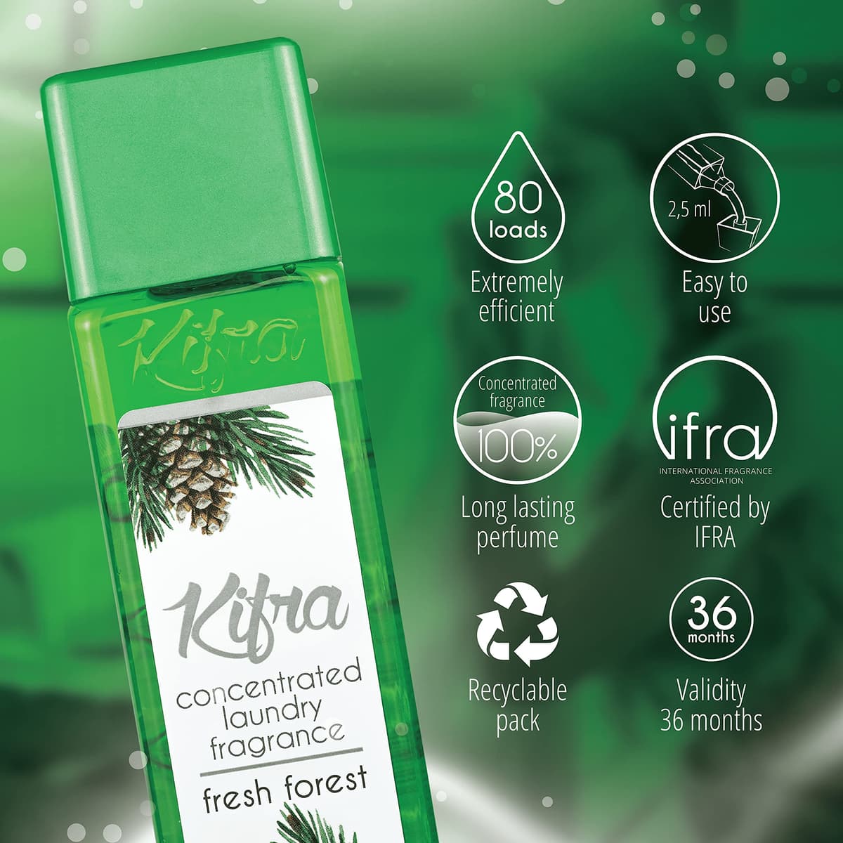 KIFRA FRESH FOREST Lavado concentrado fragancia 200ml 80 ciclos de lavado — view 3