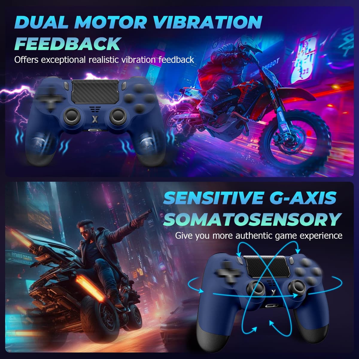 Suoxiom Wireless Controller for PS4, Game Controller for P4/Slim/Pro/PC, Bluetooth Gamepad Joystick with Vibration Touch Panel, Upgraded Six-Axis Sensor, 3.5mm Audio Jack(Midnight Blue) — view 3