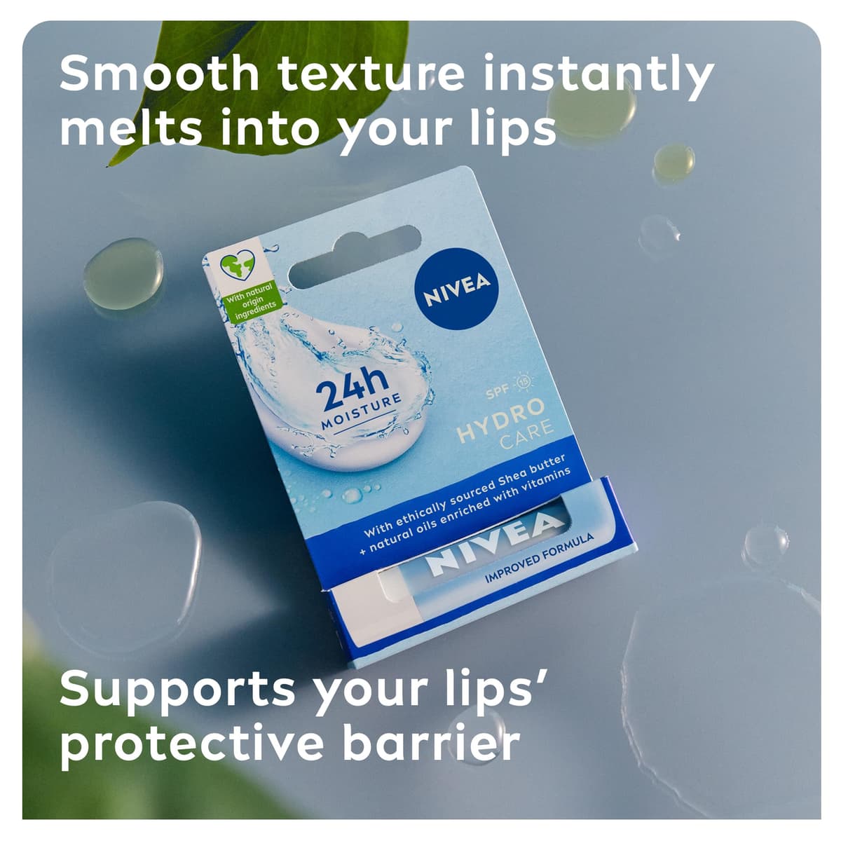 NIVEA Lip Balm Hydro Care with SPF 15 (4.8g), Hydrating Lip Balm with Shea Butter, Natural Oils and Vitamins, Provides 24 Hour Moisture and Protection — view 3