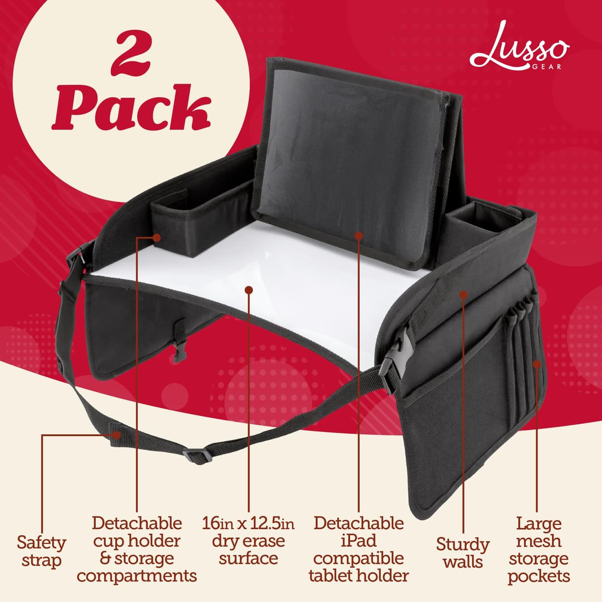 Kids Travel Tray for Toddler Car Seat (2 Pack) - Travel Tray for Kids Car Seat, Lap Tray for Airplane, Kids Travel Desk Essential Accessories, Carseat Table Tray for Kids Road Trip Activities, Black — view 2