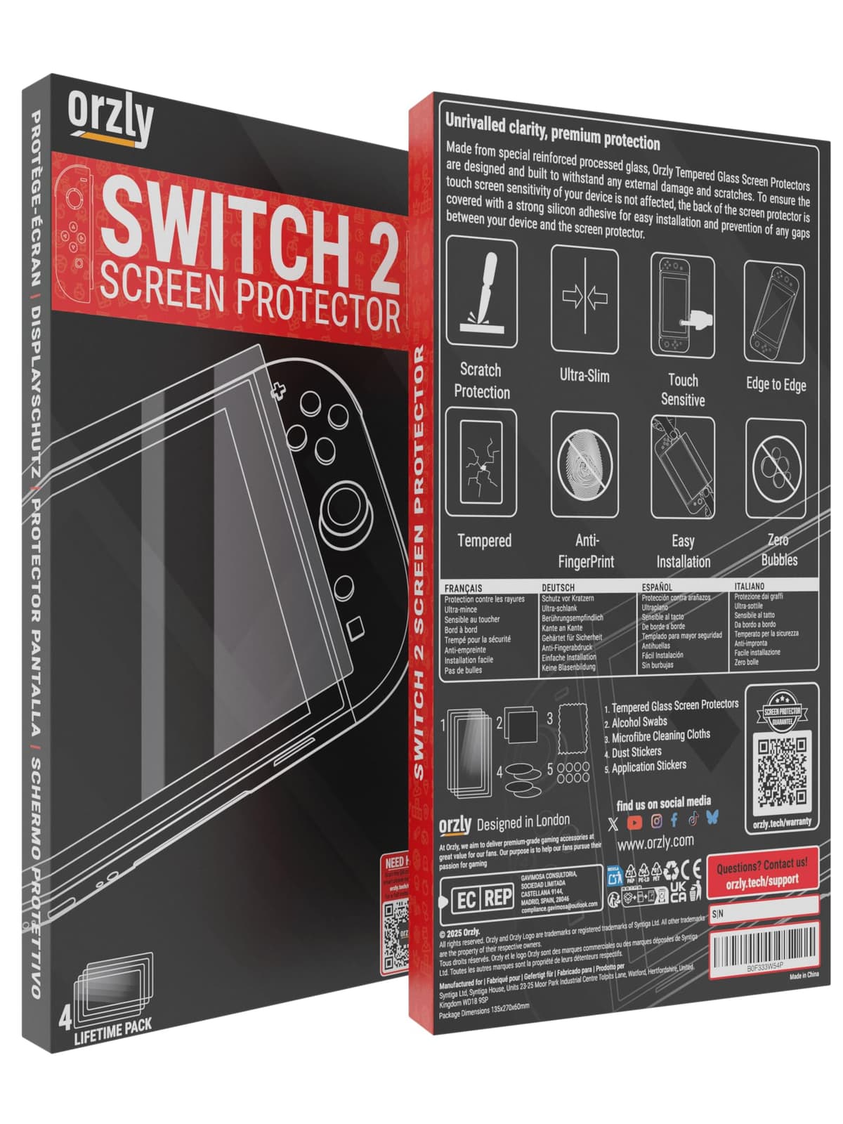 Orzly Glass Screen Protector for Nintendo Switch 2 Console 2025 Screen Size 7.9 inch 4 Pack. No Bubbles Easy Installation Anti Scratch Edition — view 3