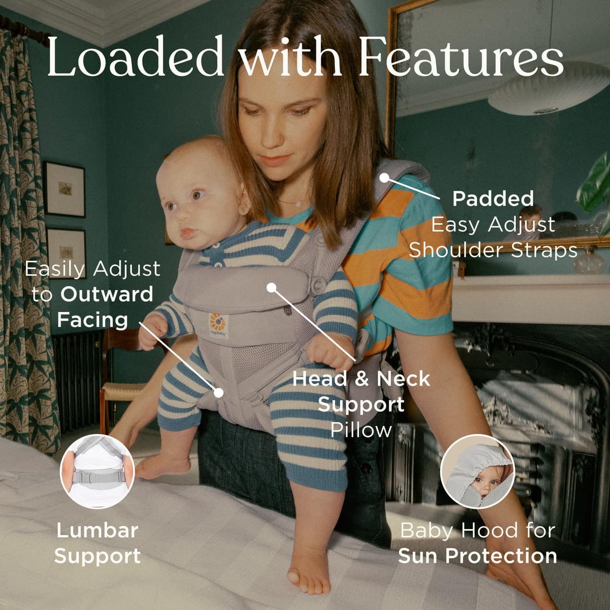 Ergobaby Baby Carrier for Newborn to Toddler, Ergonomic 4-Position Omni Classic Mesh, Baby Carrier Back Front Facing Backpack, Charcoal Grey — view 2