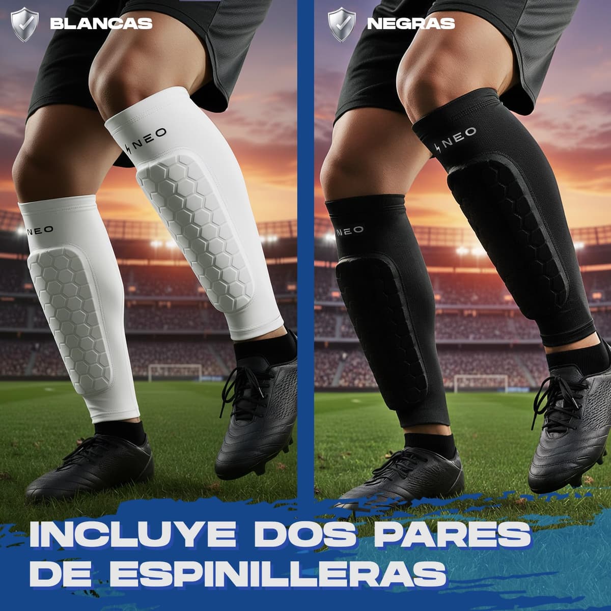 NeoDynamic - 2 Pares Espinilleras Futbol Niño Premium | Protección de Pantorrilla para Adultos y niños | Bolsa De Regalo | Transpirable y Antigolpes | Ideales para Fútbol, Baloncesto, Ciclismo — view 4