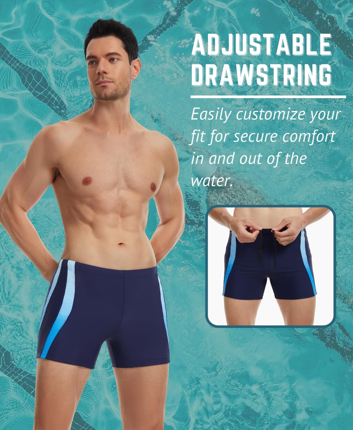 Bañador Hombre Natación Secado Rápido Bañadores Boxer con Cordón — view 3