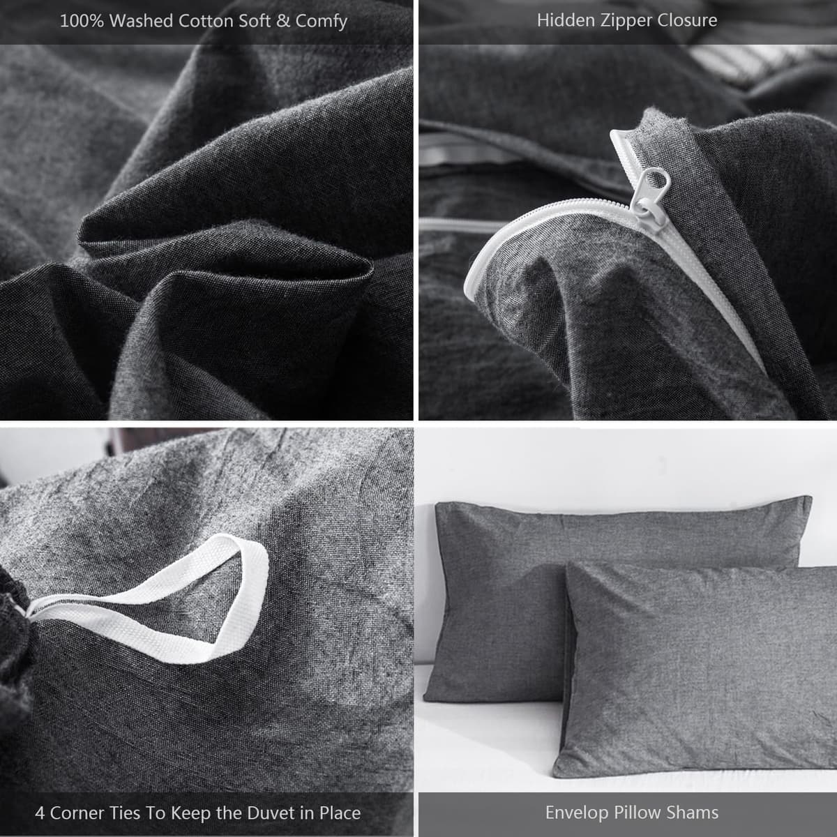MooMee Bedding Duvet Cover Set 100% Washed Cotton Linen Like Textured Breathable Durable Soft Comfy (Tannish Linen Grey, King) — view 267