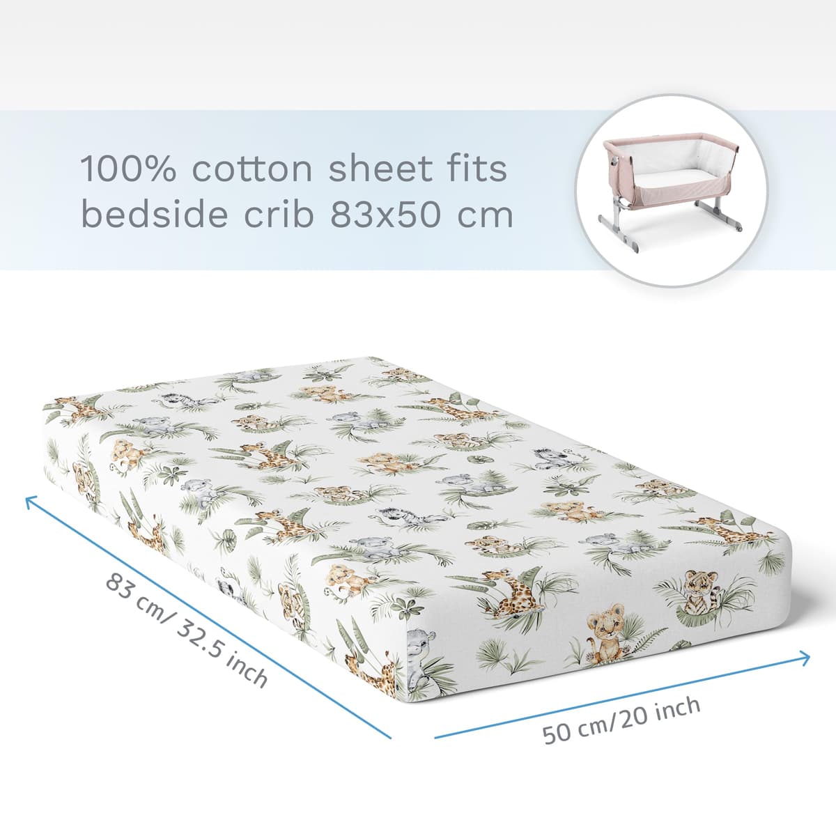 Baby Comfort Nursery 100% Cotton Fitted Sheet to fit 83x50 cm Co-Sleeper Crib (Safari) — view 4