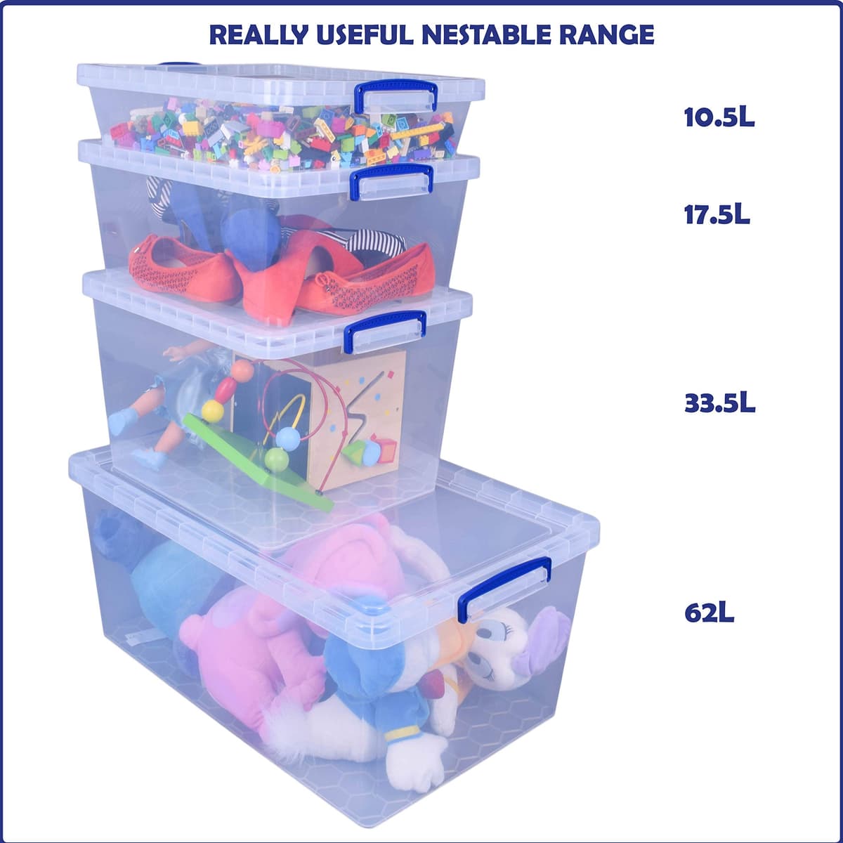 Really Useful Box Nestable Plastic Storage 83 Litre Clear (Pack of 3) — view 4