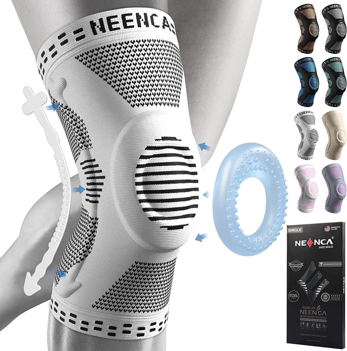 NEENCA Rodillera Profesional, Rodillera de Compresión con Almohadillas de Gel de Rótula y Estabilizadores Laterales para Hombre y Mujer, Rodilleras de Grado Médico para Correr, Desgarro de Menisco