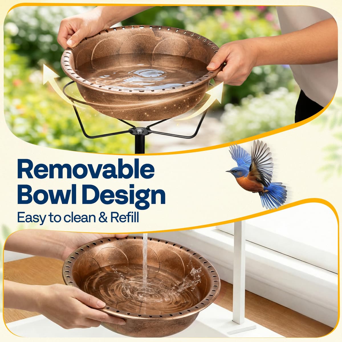 VIVOHOME Bird Bath for Garden, Metal Vintage Freestanding Birdbaths, Upgraded 4-Pronged Base, Bird Baths Feeder Bowl for Outdoor Garden Patio Yard Lawn Decor Retro Bronze — view 4