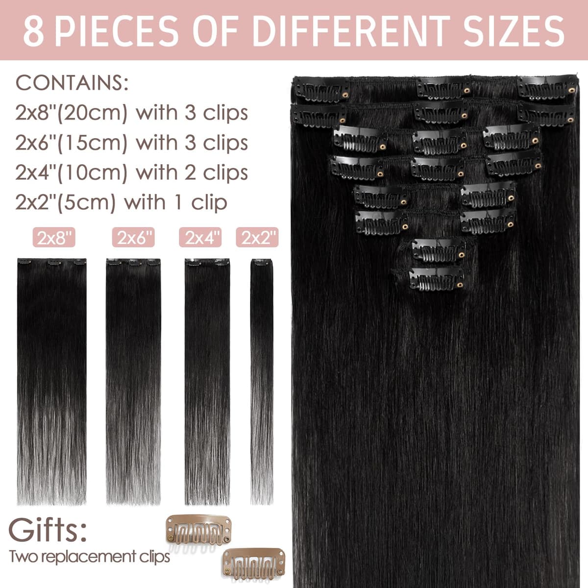 Silk-co 10inch Hair Extensions Clip in Hair Extension Human Hair #04 Medium Brown -Basic Thickness-Thin Weft- 8 Pieces Real Remy Straight Hair Extensions[50g] — view 111