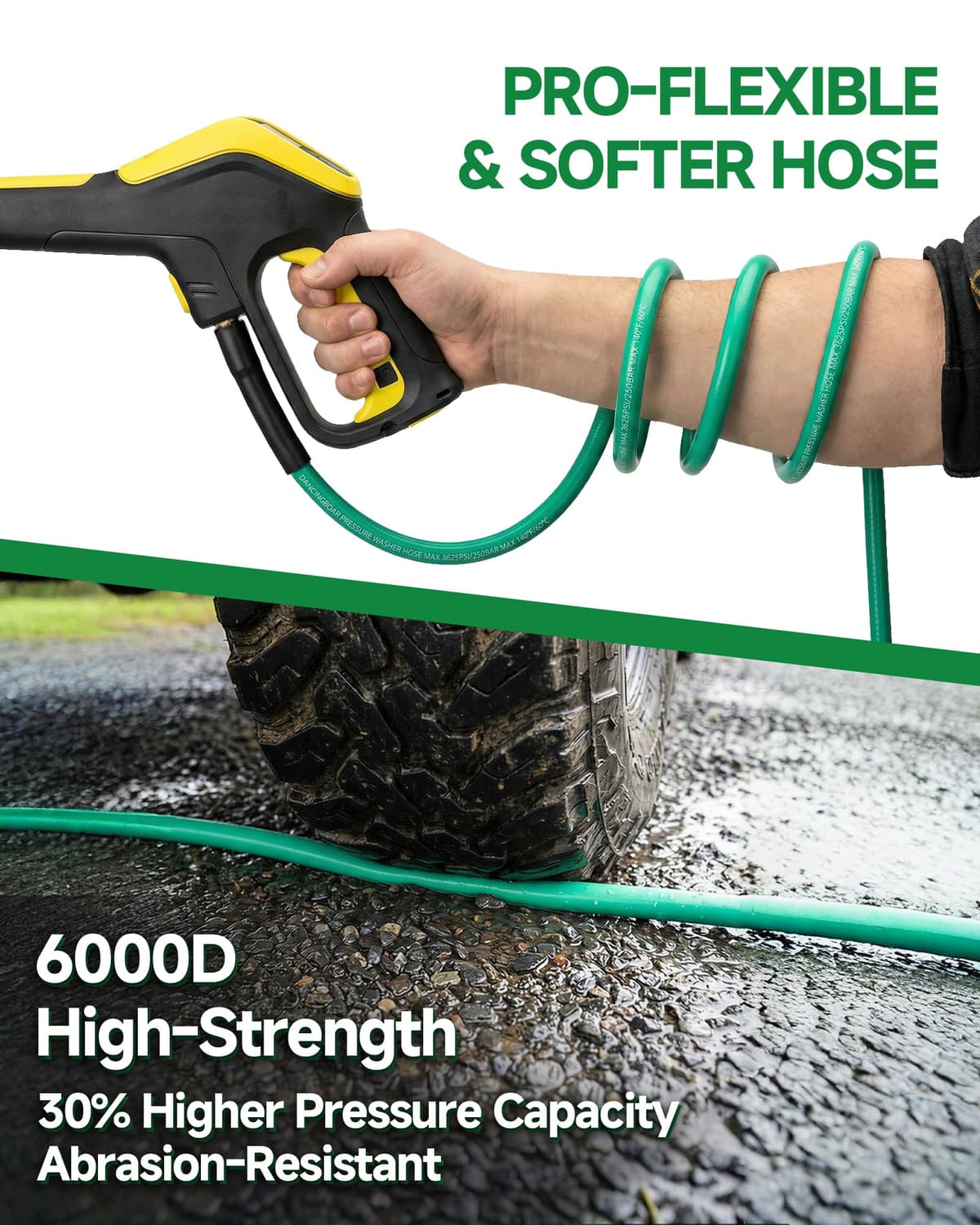OHAYORI 15M Super Flexible Pressure Washer Hose for Karcher K2 K3 K4 K5 K6 K7, Rubber Kink-Resistant Replacement Extension Hose, Jet Wash Power Washer Pipe for High Pressure Accessories Car Cleaning — view 5