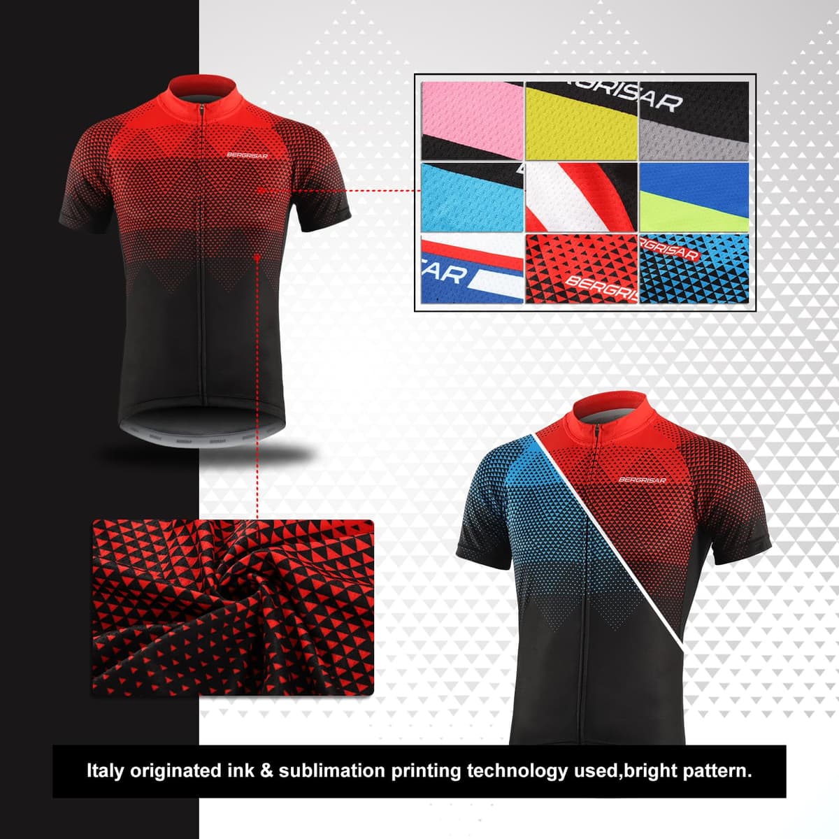 BERGRISAR Camiseta de Ciclismo de Manga Corta para Hombre, 3+1 Bolsillos con Cremallera — view 3