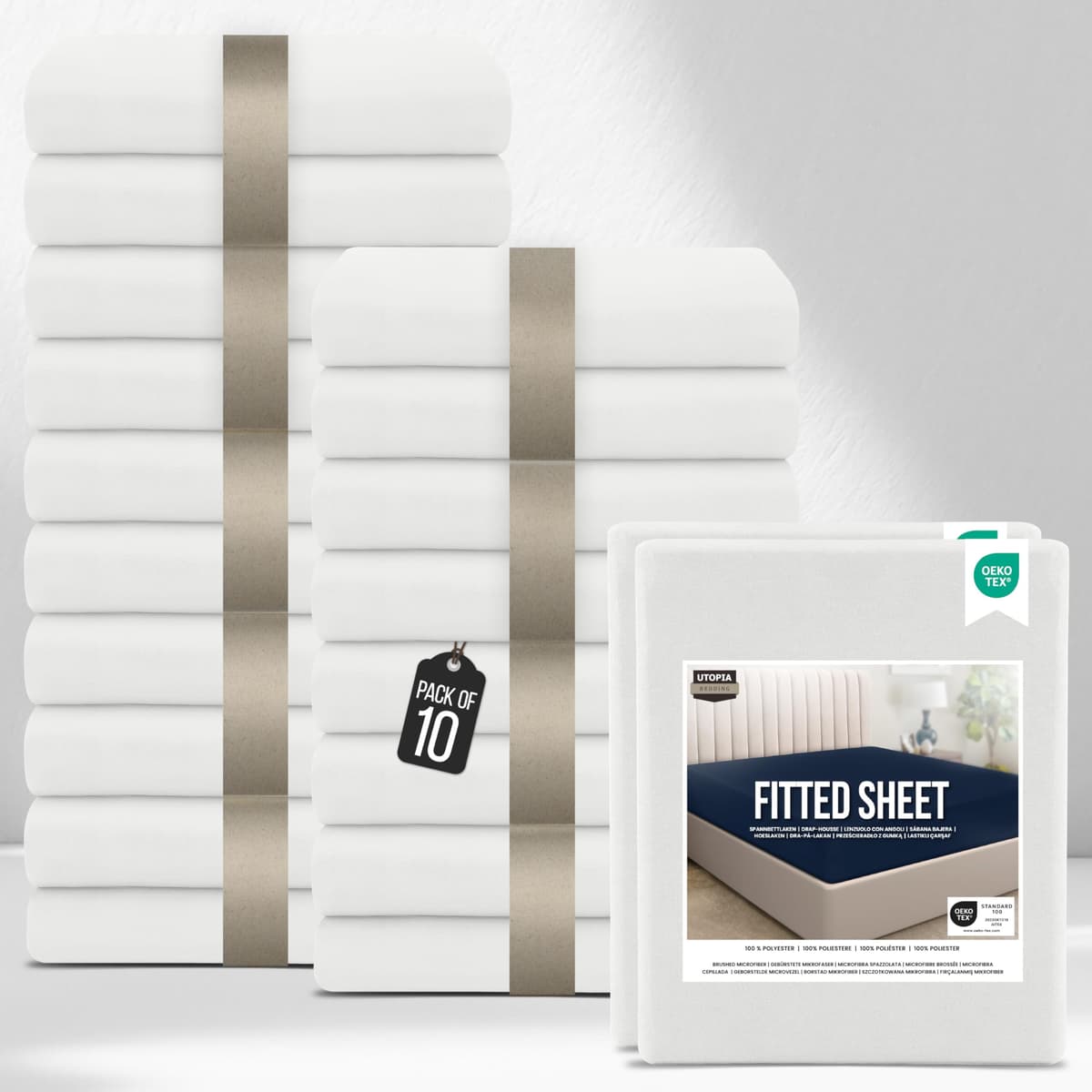 Utopia Bedding Fitted Sheet Single (2 Pack), White - Deep Pocket 14 inch (35 cm) - Oeko Tex Certified - Easy Care - Soft Brushed Microfibre Fabric - Shrinkage and Fade Resistant - Bottom Sheet — view 13