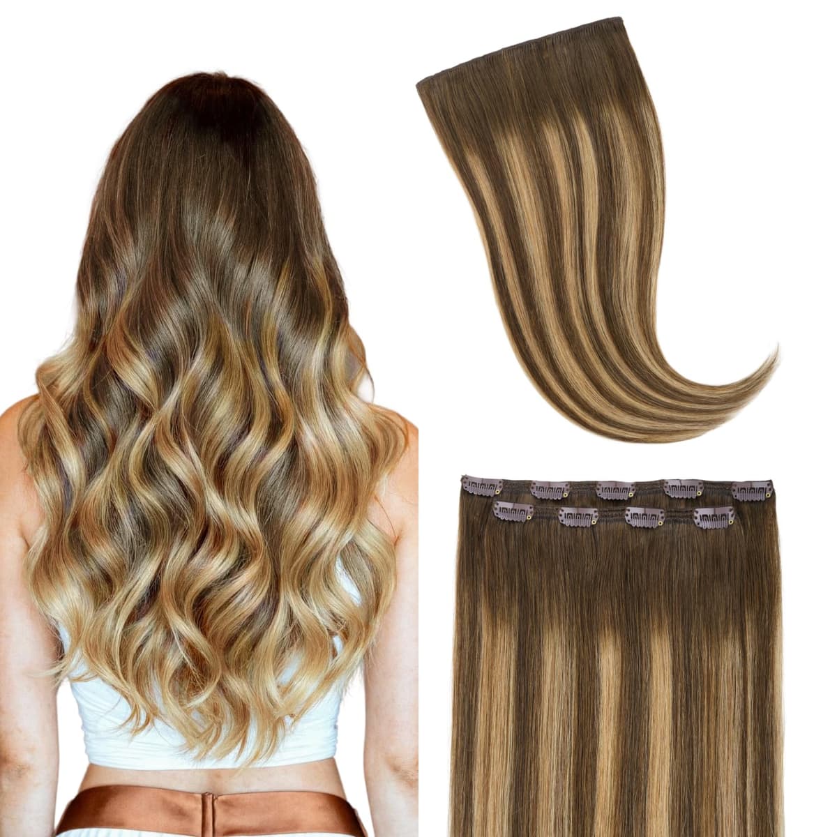 GOO GOO Clip in Hair Extensions Human Hair, 18inch 150g 9Pcs, #2 Dark Brown, Hair extensions for women, Human Hair Extensions Clip in — view 227