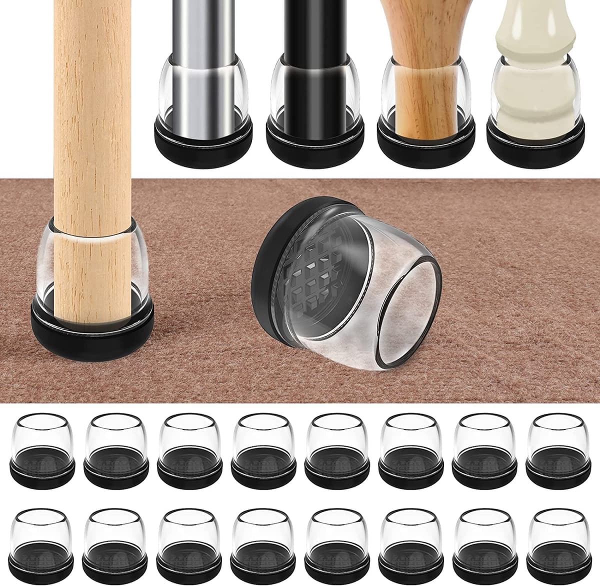 Ezprotekt Protectores de Suelo Transparentes para Patas de Silla 20-28mm, 16 Tapones de Silicona con Fieltro Envuelto, Fundas de Silicona Redondo — view 16