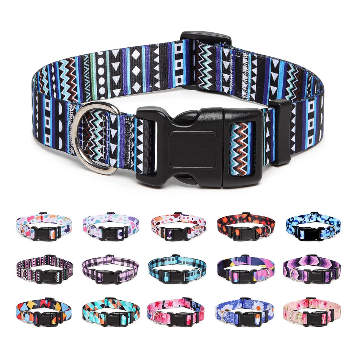 Adjustable Nylon Dog Collar with Patterns, Soft Comfy Pet Collar for Small Medium Large Dogs (S, Purple Plaid) — view 16