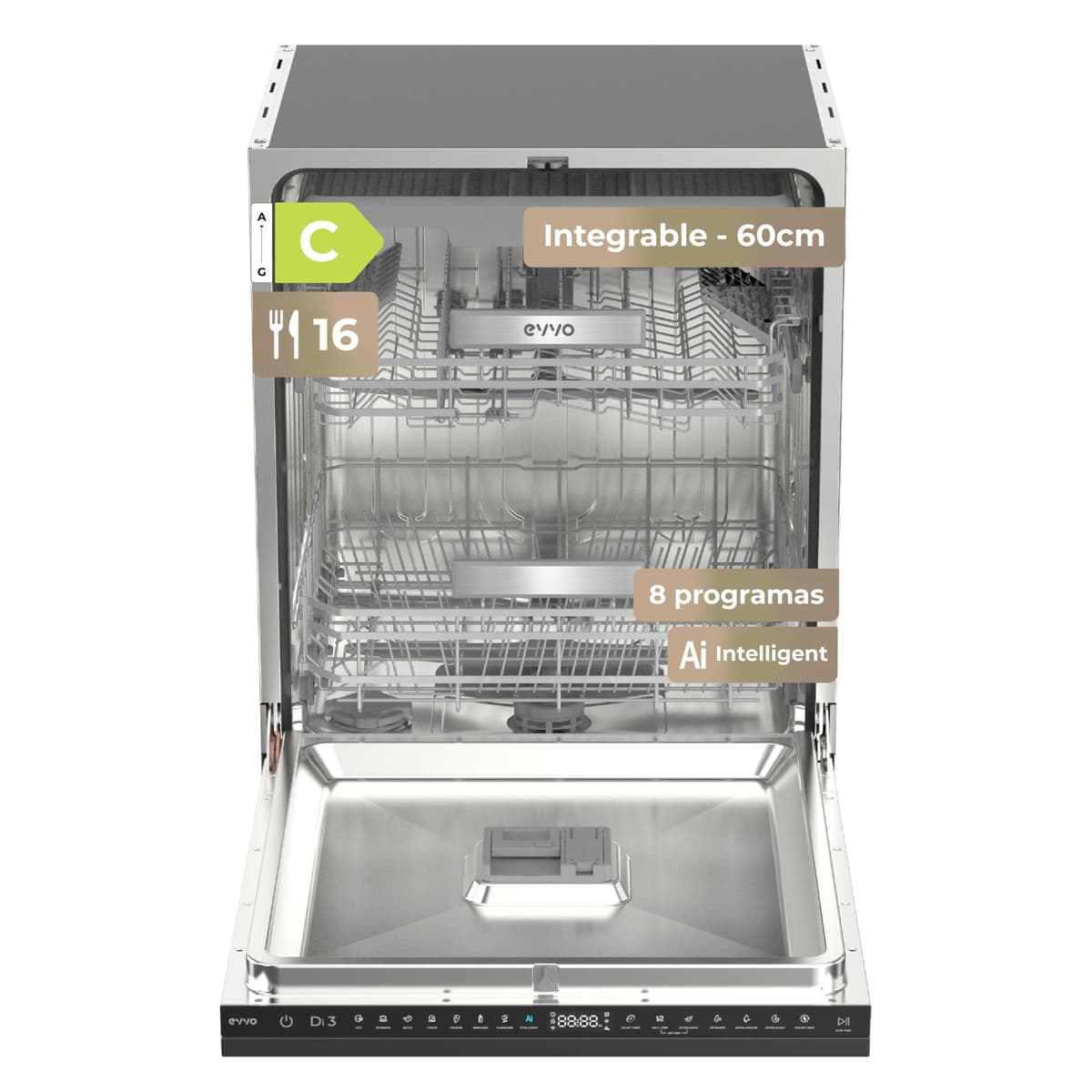 Lavavajillas Integrable 60 cm - 14 Cubiertos, 49 dB, Apertura Automática, Media Carga, 6 Programas, Lavavajillas Integrable 60 cm Panelable para Cocina Moderna (Clase Energética C)
