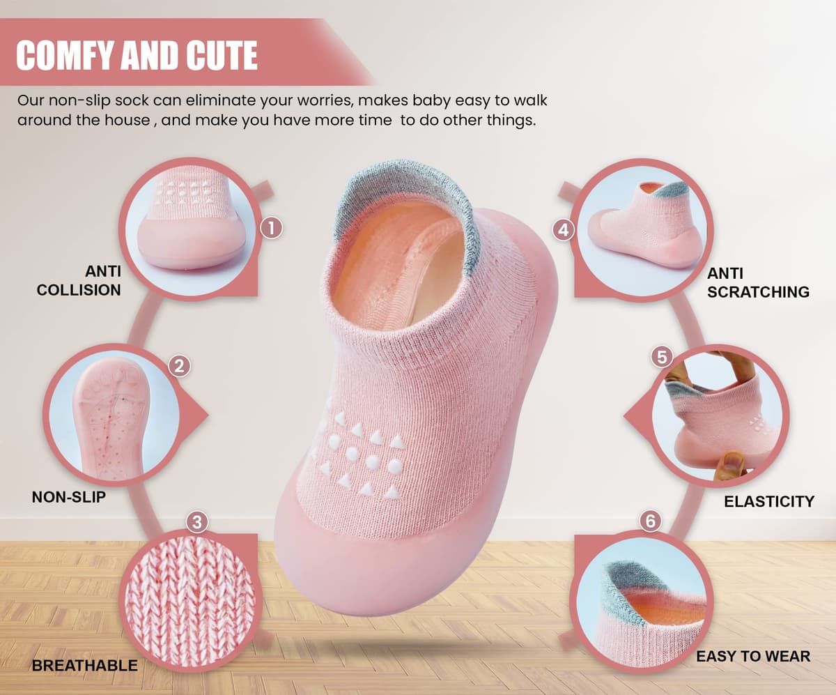 Baby Shoes Boys Girls First Walking Shoes Non Slip Soft Sole Sneakers Toddler Infant Babygirl Sock Shoes — view 4