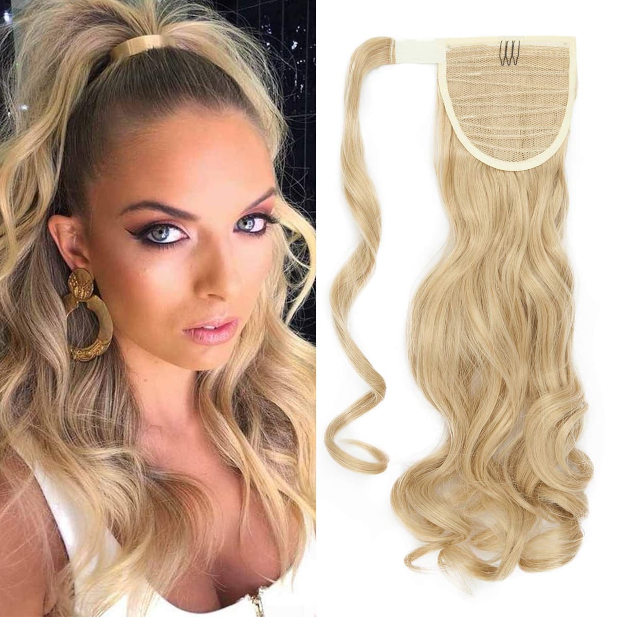 17"(43cm) SEGO Ponytail Long Synthetic Hair Looks Natural [Red Brown/Orange] Clip in Hair Extensions Curly Tail Ponytail Extension (90g) — view 89