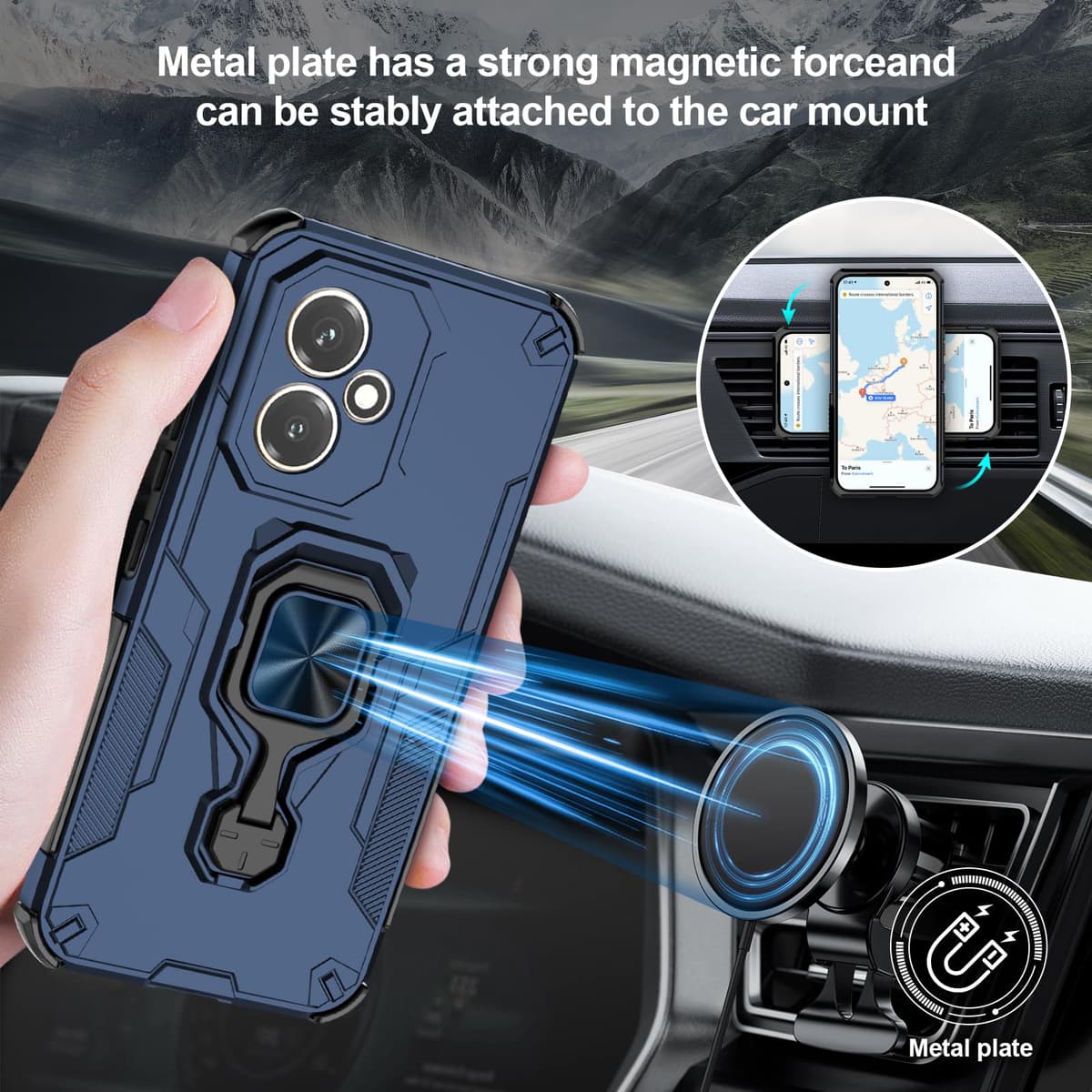 Funda para CMF Phone 2 Pro, Carcasa Antigolpes con Soporte anular metálico, Case Protectora de Grado Militar, Negro — view 467
