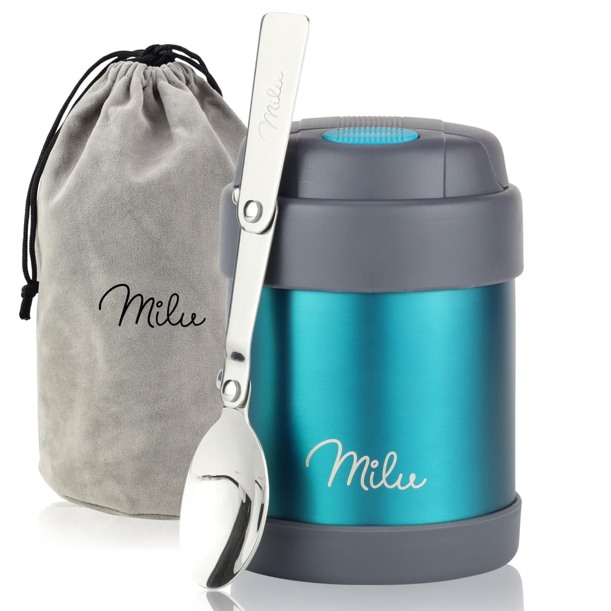 Milu Termo para Comida 450 ml Taza Aislada, Botella de Acero Inoxidable Aislada Alimentos, Beber y sopa de los niños de adultos Térmico (450ml/Verde Azul) — view 58