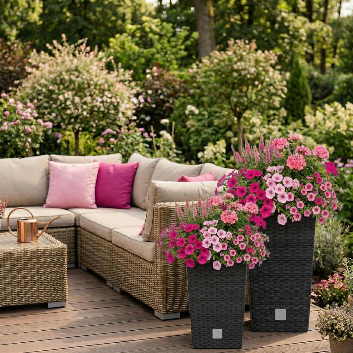 Macetero de ratán Prosperplast 26.6 L Sembradora de antracita Interior exterior con caja interior resistente a la intemperie, negro, 26.5 x 26.5 x 50 cm, DRTS265-S433 — view 4