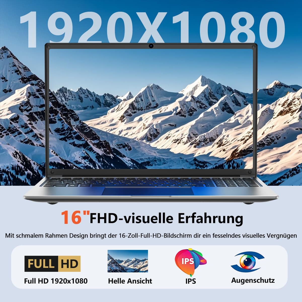 laptop 16-inch 8GB DDR 256GB SSD portable laptop computer, expandable to 1TB, AMD A9-9400 Radeon R5 CPU up to 3.2 GHz, 9000mAh battery, Numeric Keypad, USB 3.0, dual-band WiFi, webcam, slim laptops — view 3