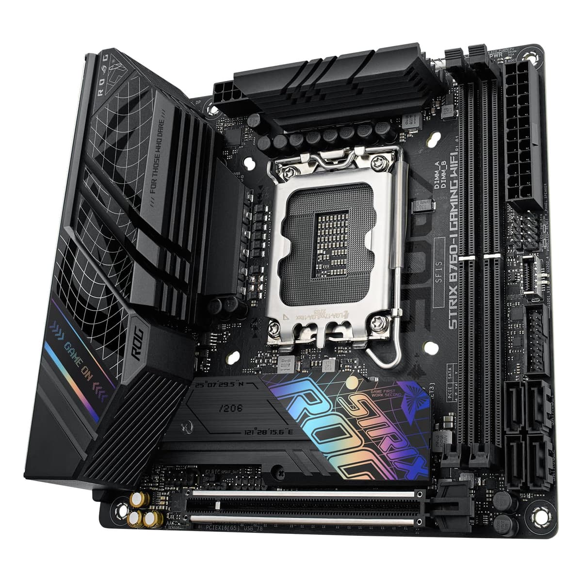 ASUS ROG Strix B760-I Gaming WiFi - Placa Base Intel B760 (LGA 1700 Mini ITX, 8+1 DrMOS, DDR5 hasta 7600 MT/s, PCIe 5.0, Dos Ranuras M.2, WiFi 6E, USB 3.2 Gen 2x2 Type-C y Aura Sync RGB), Negro — view 11