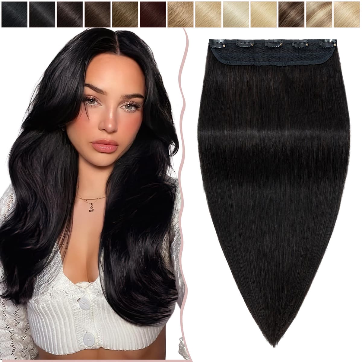 12 inch Clip in Hair Extension Human Hair One Piece 100% Real Remy [#2 Dark Brown] 3/4 Full Head Straight Hair Pieces for Women Invisible Short (40g) — view 18